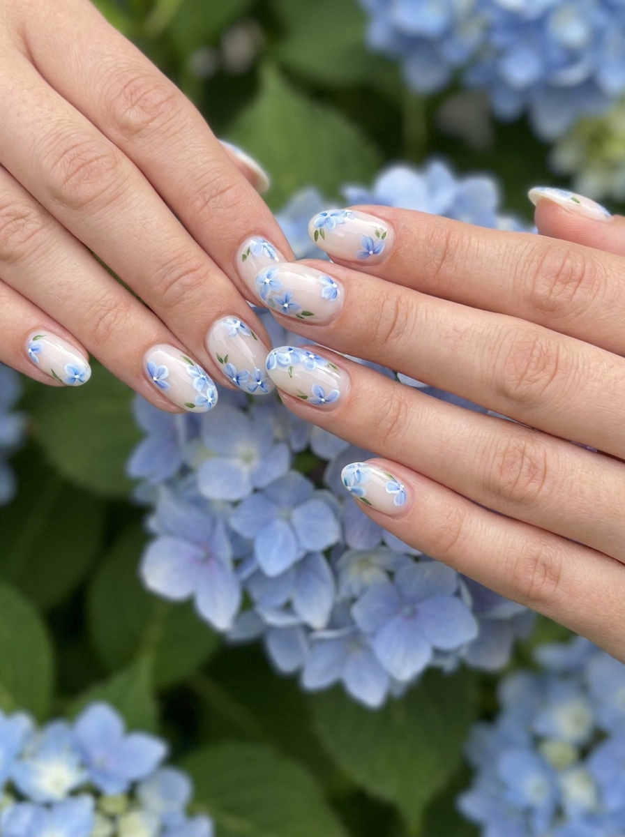 Blue Hydrangea Nails
